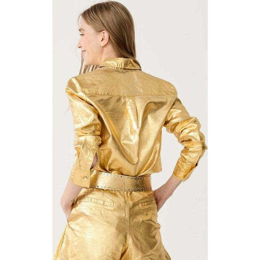 San Marino Metallic Linen Shirt - Silver
