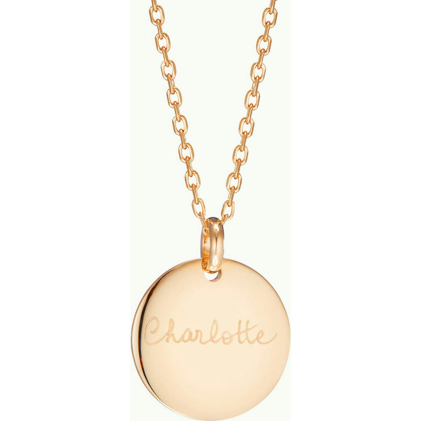Personalized Signature Disc Necklace, 14k Gold Plated