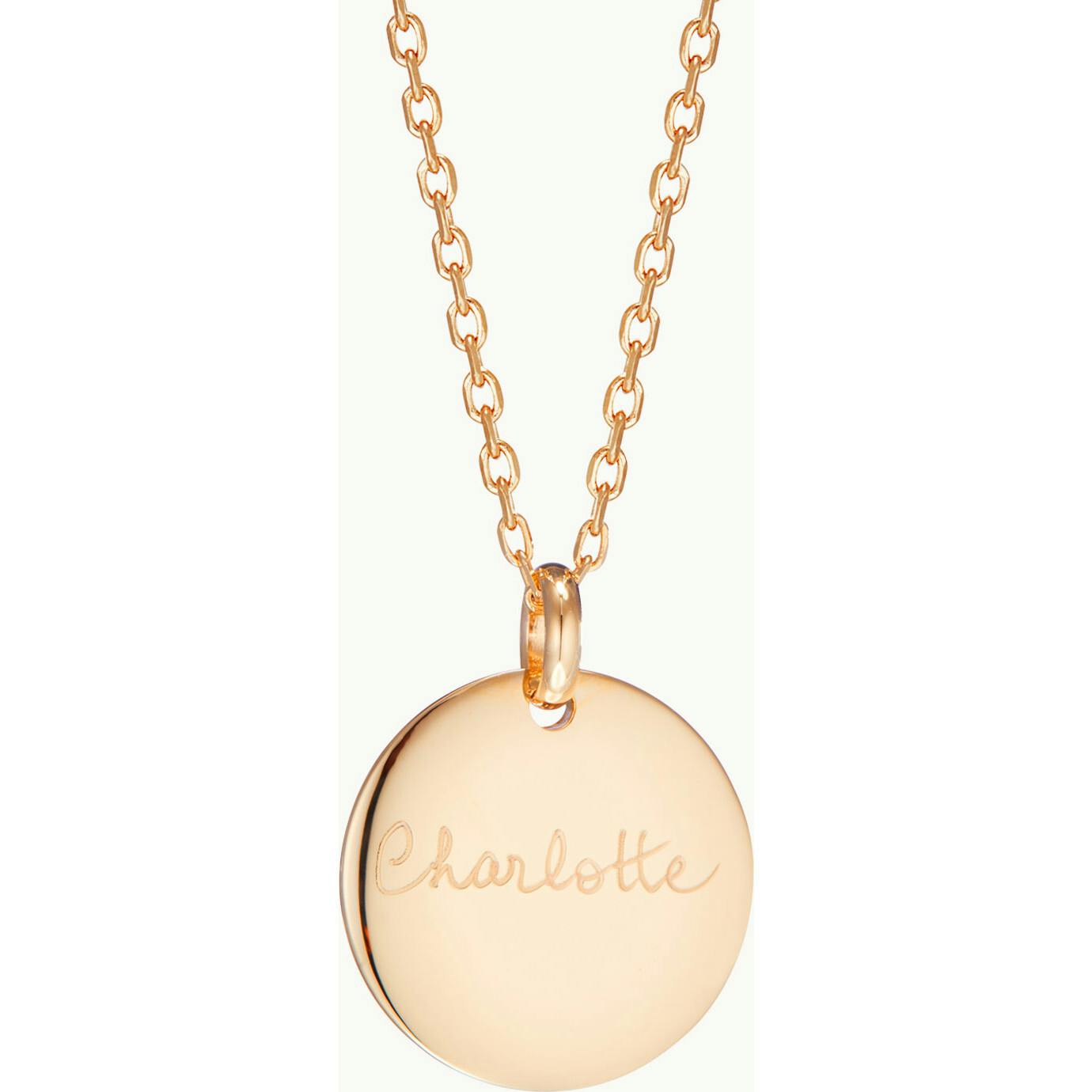 Personalized Signature Disc Necklace, 14k Gold Plated