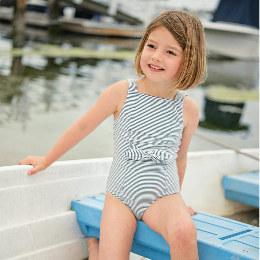 Girls Harbor Stripe Tie-Front One Piece