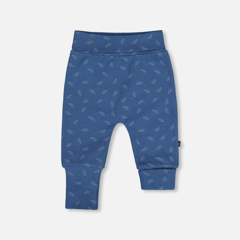 Organic Cotton Evolutive Pants Blue Printed Leaves