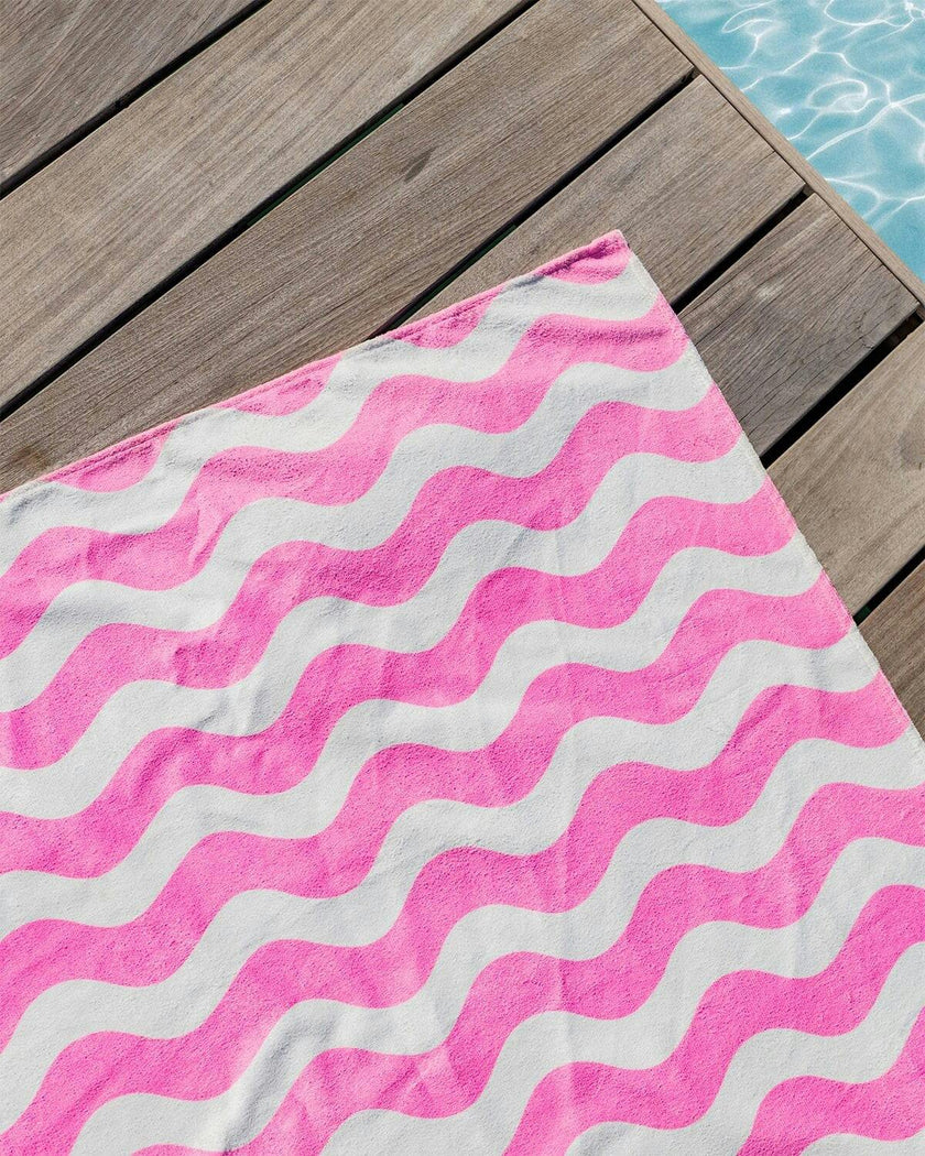 Packed Party Coastal Comfort Pink Scallops 2-in-1 Tote Towel Bag – Wave Print Beach Tote that Unfolds into a 64.5x34 Inch Towel for Beach and Pool Days