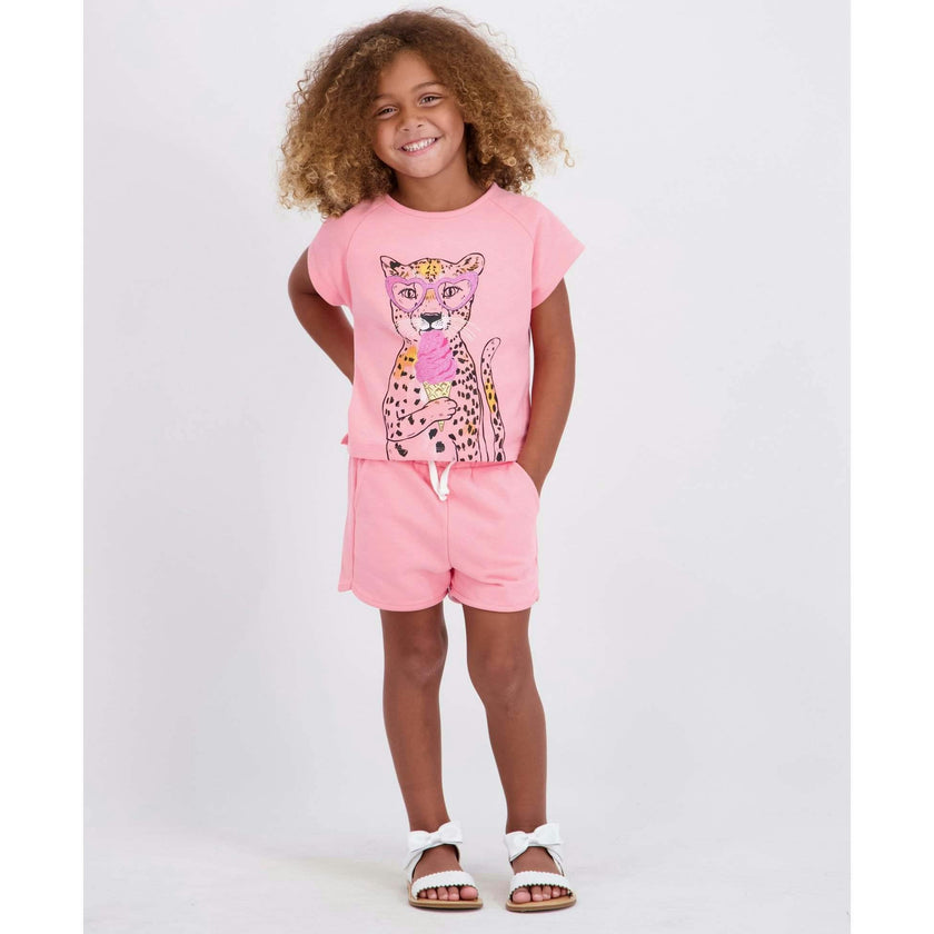 Girls French Terry Top & Short | Glitter Cheetah
