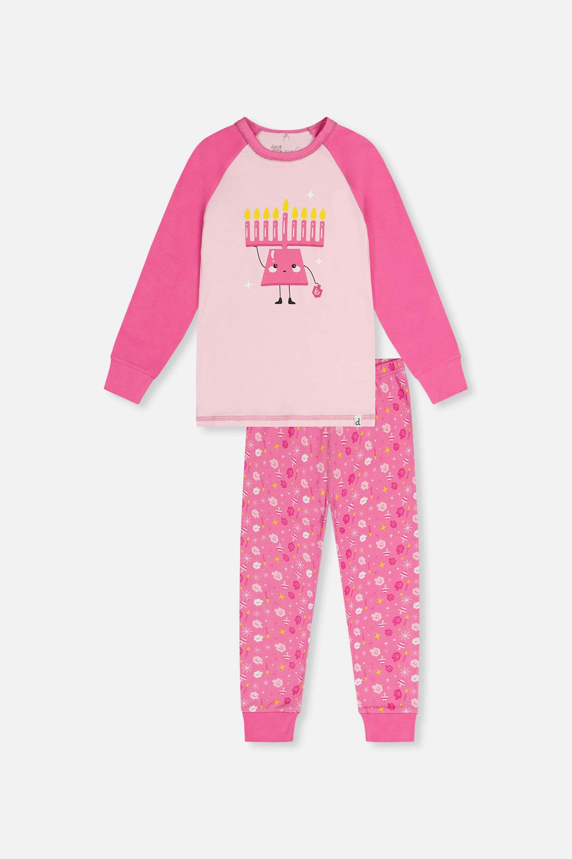 Organic Cotton Two Piece Pajama Set Pink Hanukkah Print