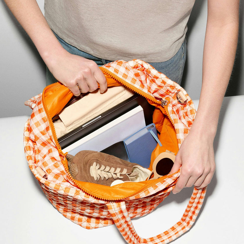 Sunset Orange Gingham Medium Metro Tote Deluxe