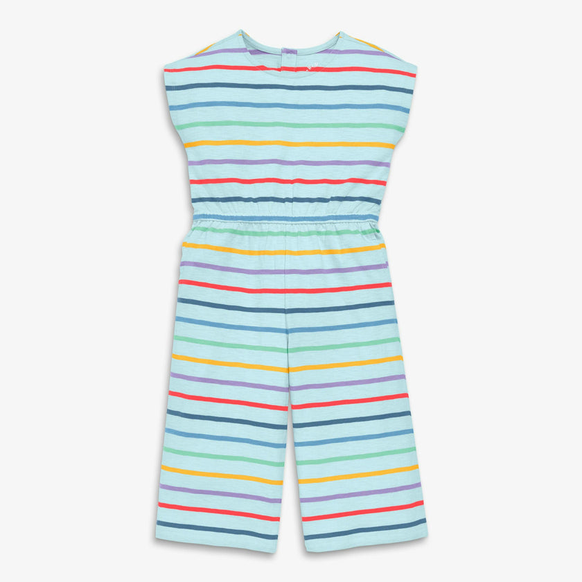 Kids backyard romper in rainbow stripe
