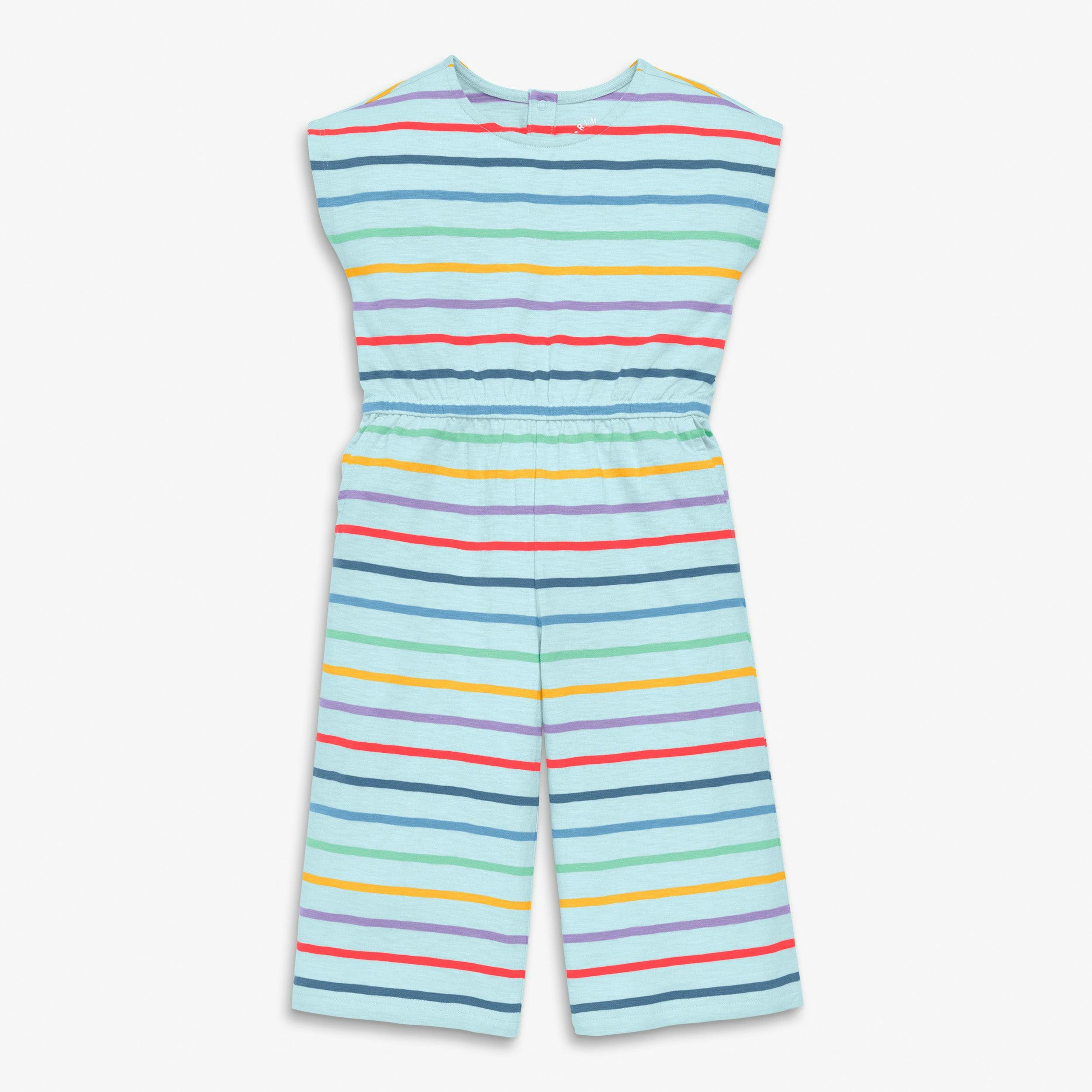 Kids backyard romper in rainbow stripe