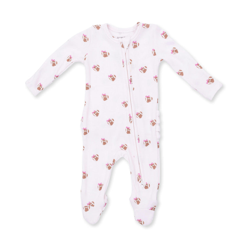 Mini Football Hearts - 2 Way Ruffle Back Zipper Footie