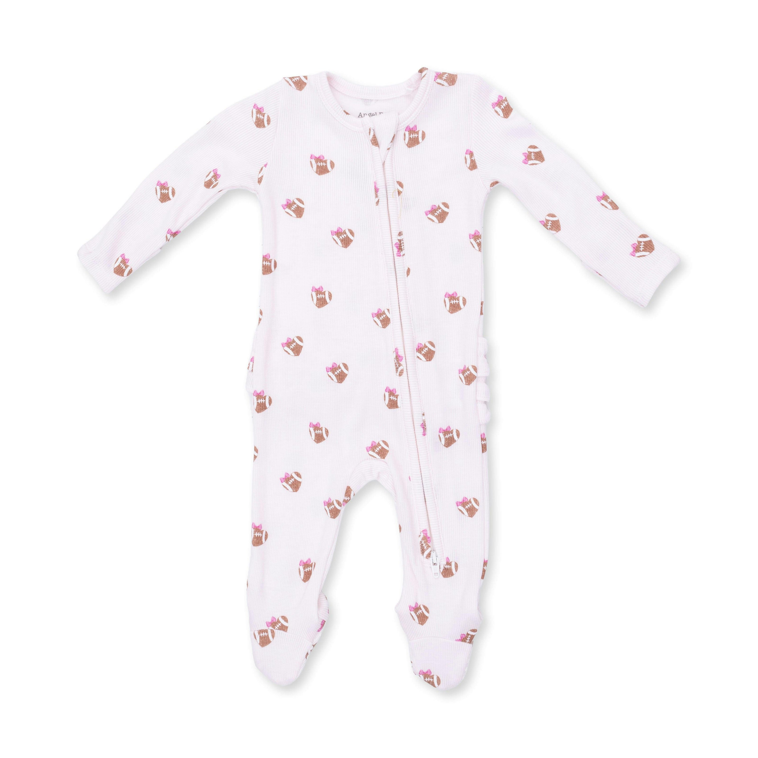 Mini Football Hearts - 2 Way Ruffle Back Zipper Footie