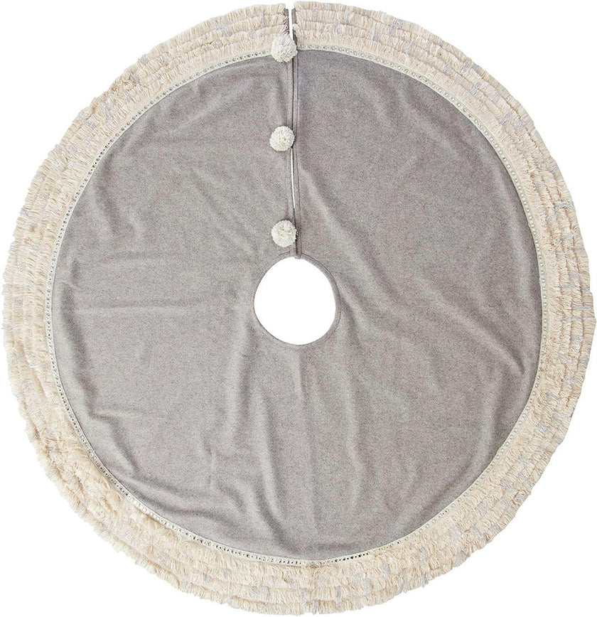 Handmade Gray Fringe Border Wool Christmas Tree Skirt 60"