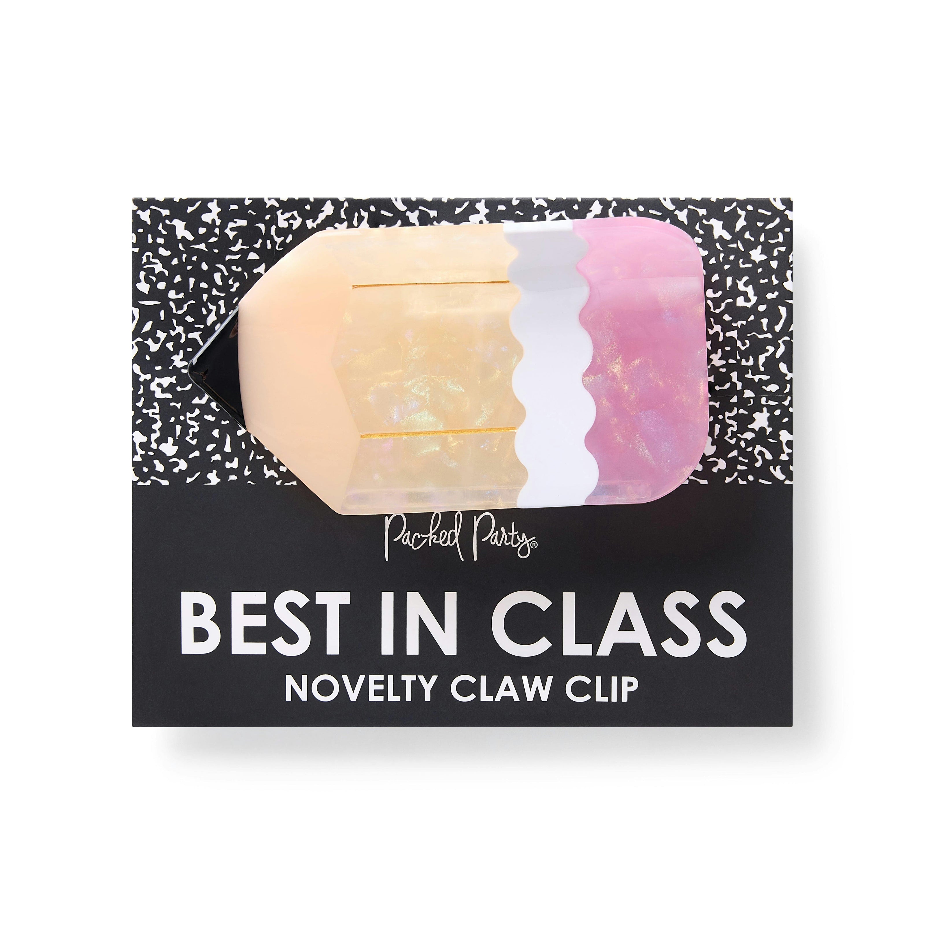 Packed Party Best in Class Pencil Novelty Hair Claw Clip - Pearlized Glossy Pencil-Shaped Hair Accessory for Students and Teachers, 2.25x3.75 Inch