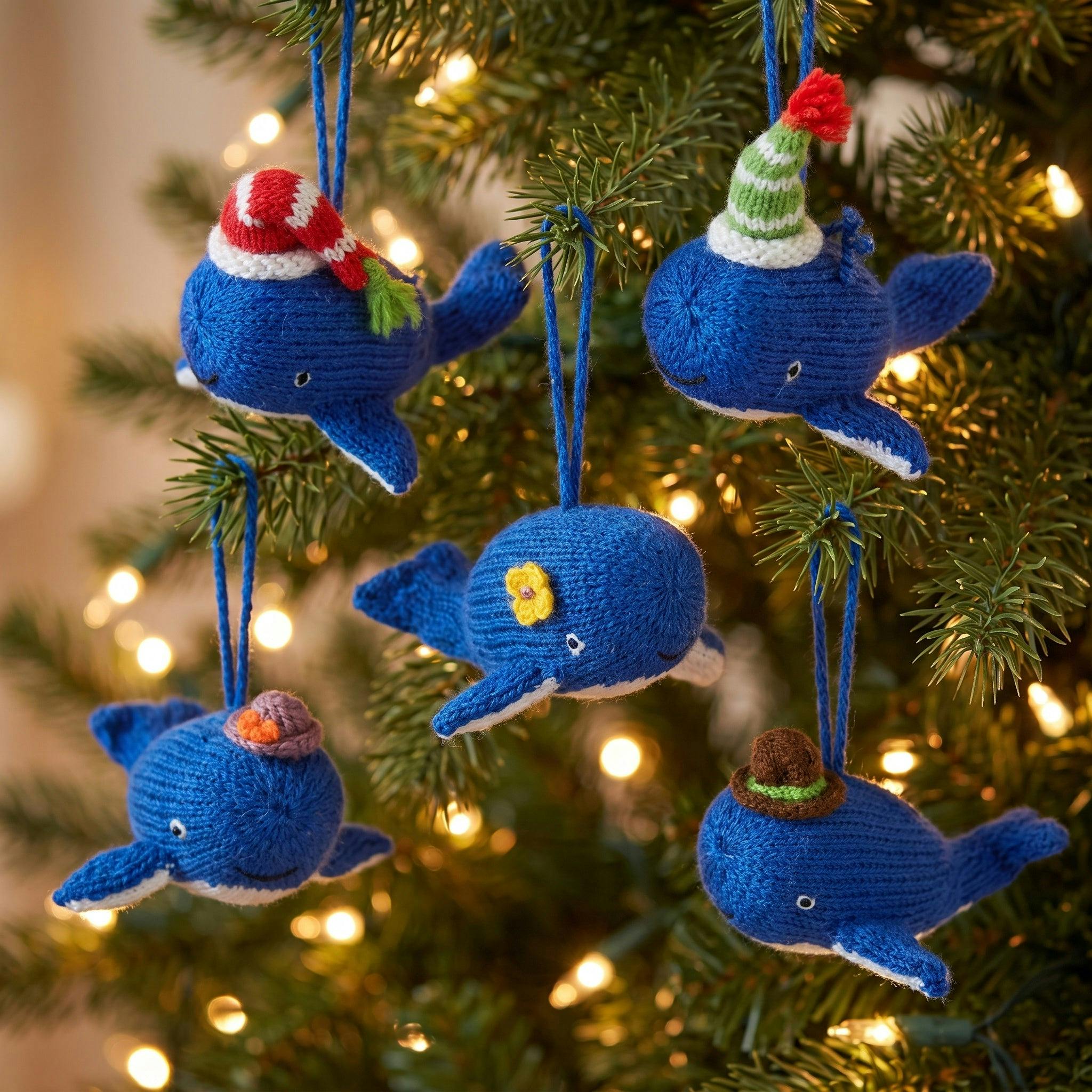 Blue Whale Ornaments- set of 6