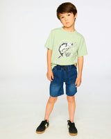 French Terry Navy Blue Denim Shorts