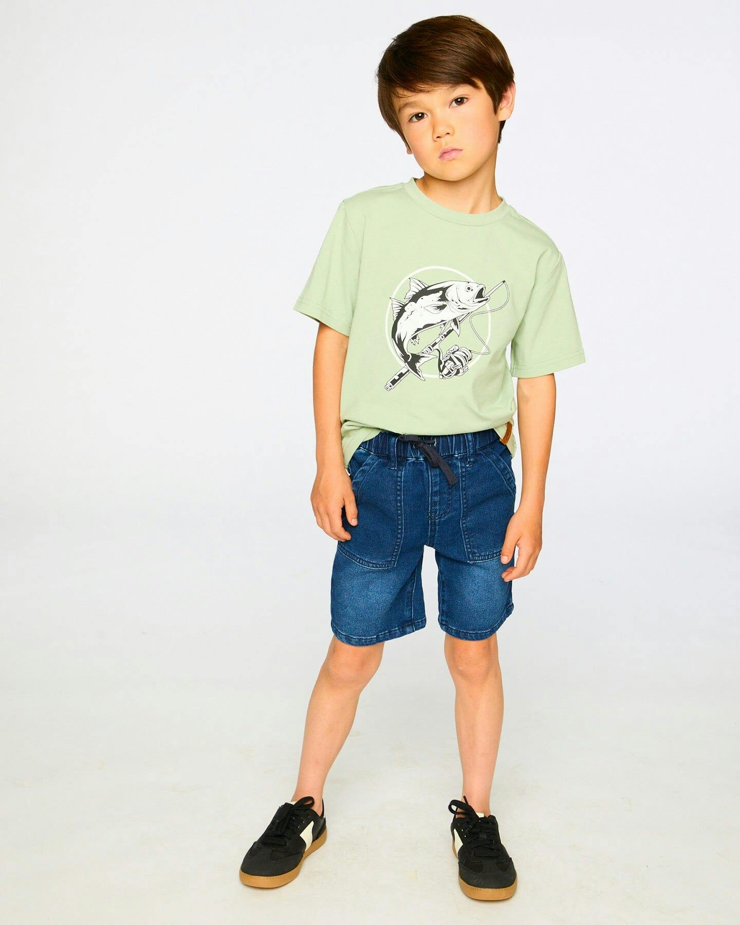 French Terry Navy Blue Denim Shorts
