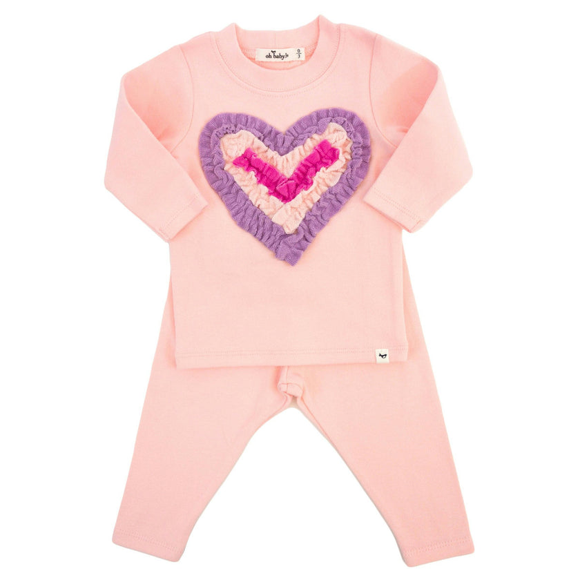 Multi Ruffle Heart Terry Applique Two Piece Set
