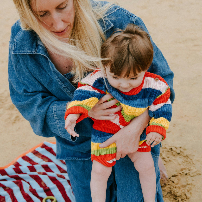 Canela Baby Jumper Tulip Red Multicolor Stripes