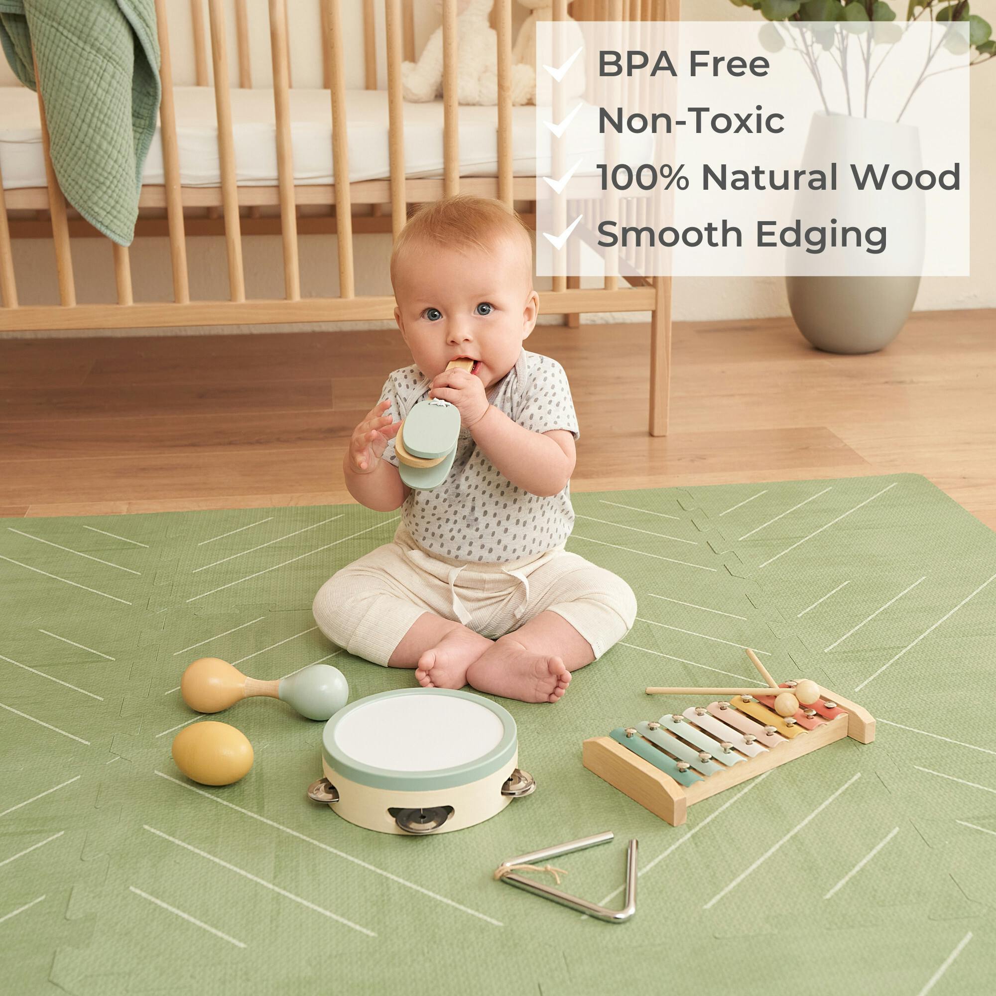 Fun Musical Instruments for Toddlers - Wooden Montessori Toy Gift for Babies & Kids 1-3 - Explore Sounds Through Play - Incl. Xylophone