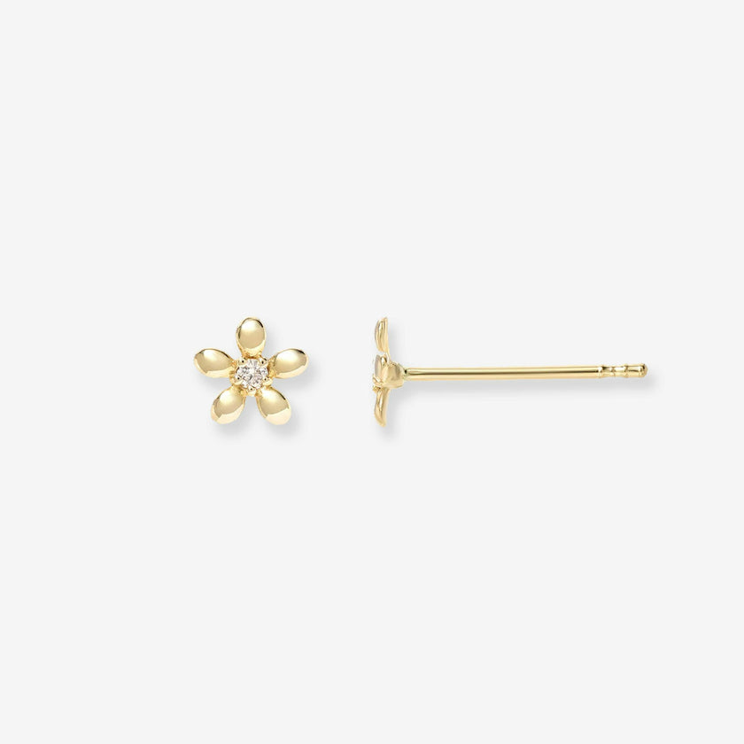 14k Gold Mini Diamond Flower Stud Earrings