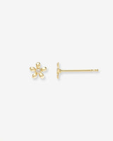 14k Gold Mini Diamond Flower Stud Earrings