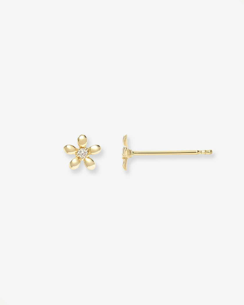14k Gold Mini Diamond Flower Stud Earrings