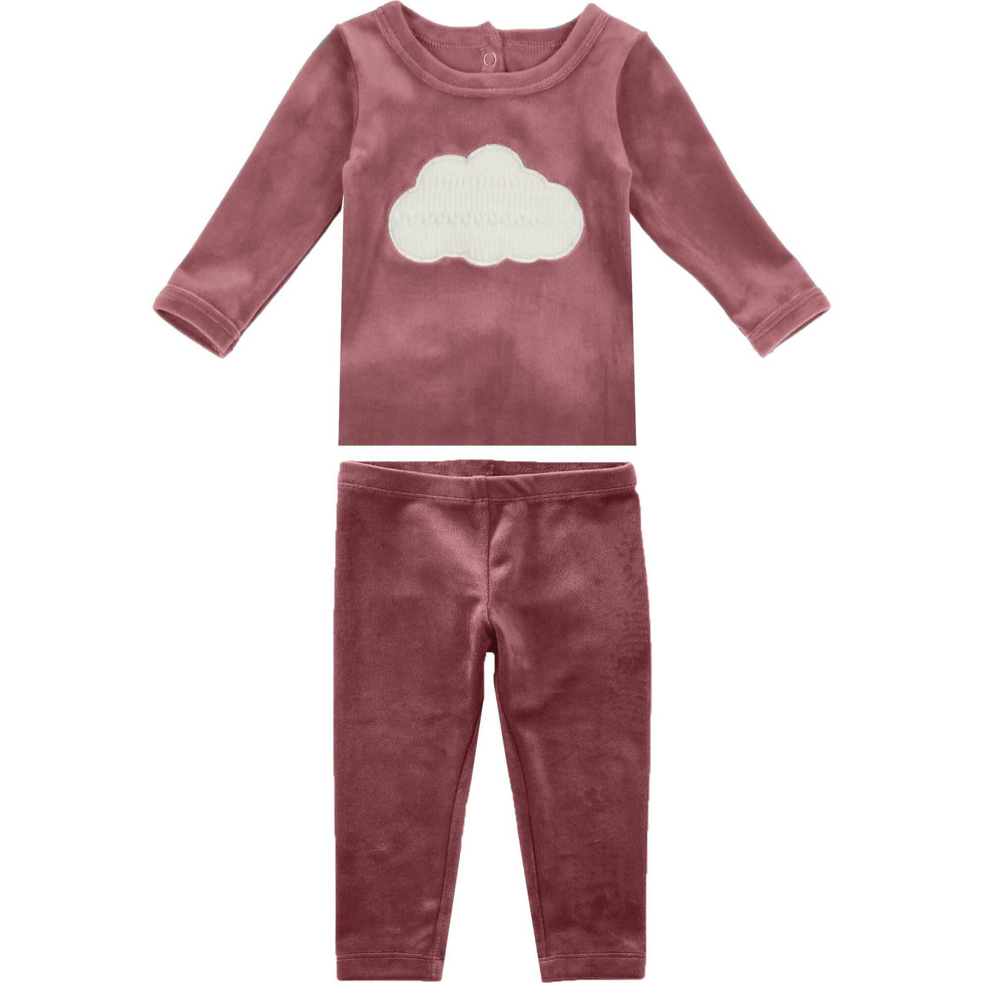 Cozy 2-Piece Velvet Cloud Applique Top & Pant Set