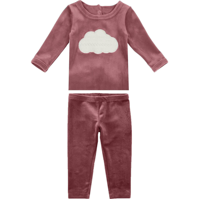 Cozy 2-Piece Velvet Cloud Applique Top & Pant Set