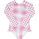 girls blush gingham rashguard one piece