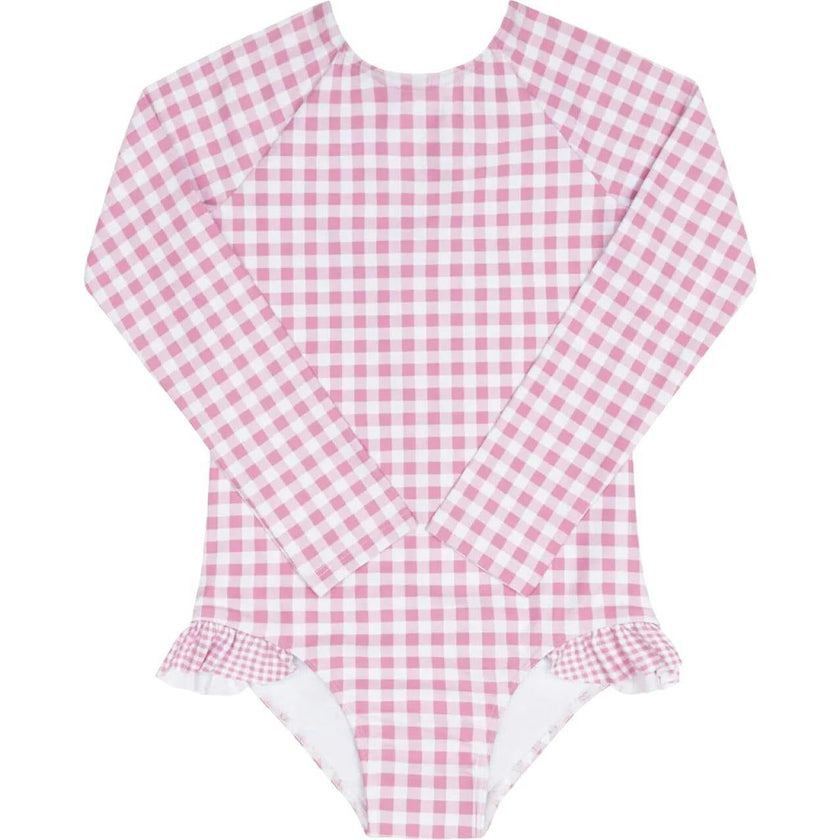 girls blush gingham rashguard one piece