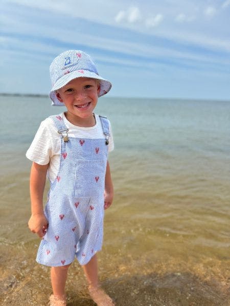 GALLEON Lobster Print Seersucker Woven Buckled Overalls