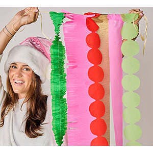 Packed Party Holiday Hues Crepe Paper Streamer Backdrop Kit - 6 Colors of 72-Inch Crepe Paper Rolls with 60-Inch Gold Satin Ribbon for Holiday Photo Walls