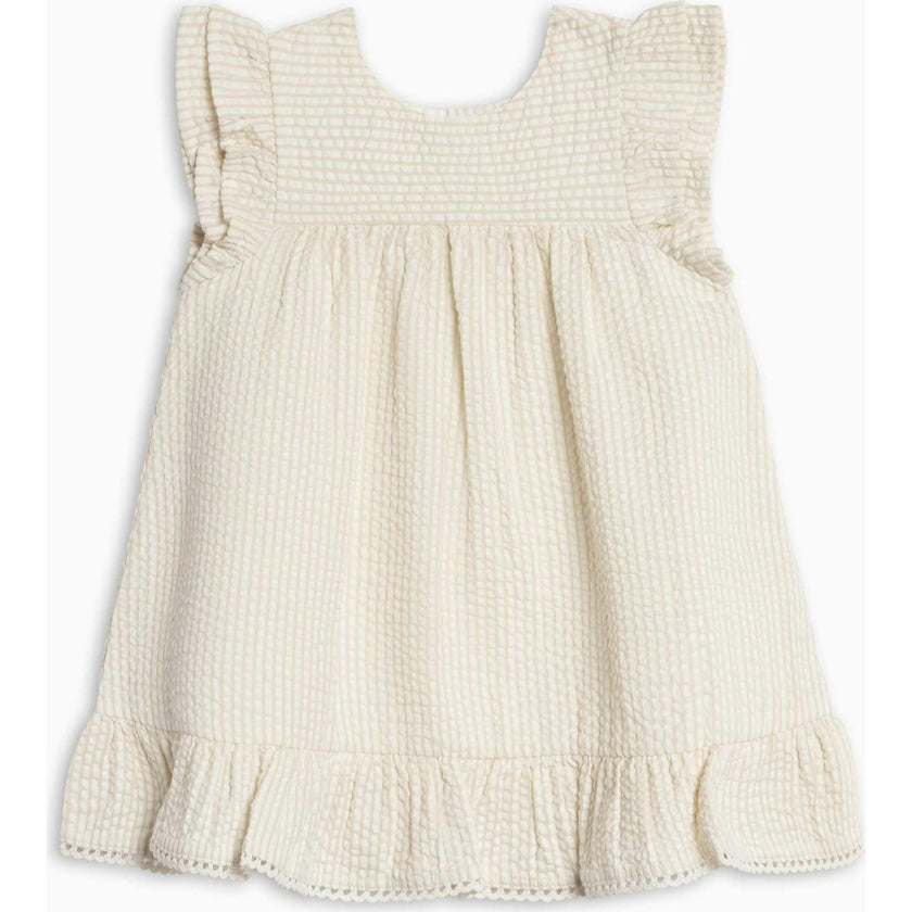 Lorena Seersucker Double Ruffle Sleeve Dress - Dune Stripe