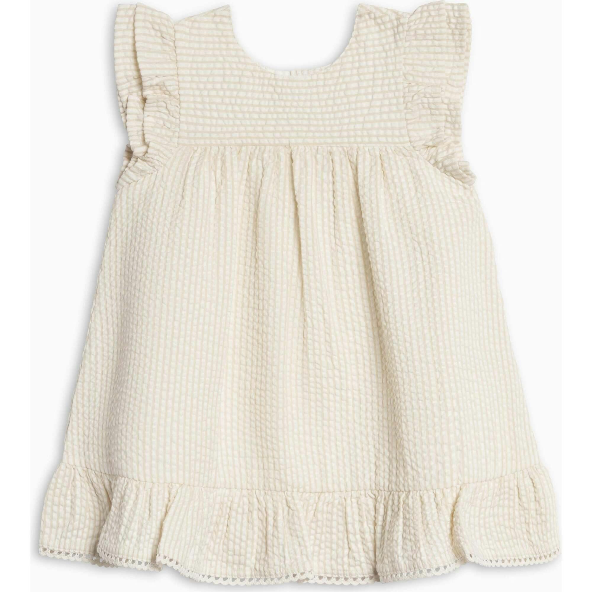 Lorena Seersucker Double Ruffle Sleeve Dress - Dune Stripe