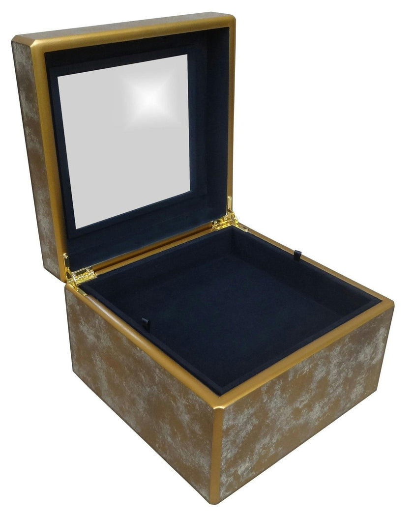 Handmade Reverse Painted Mirror Square Box Antique Gold and Silver - Large
