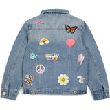 Jeweled Patched Denim Jacket, Blue