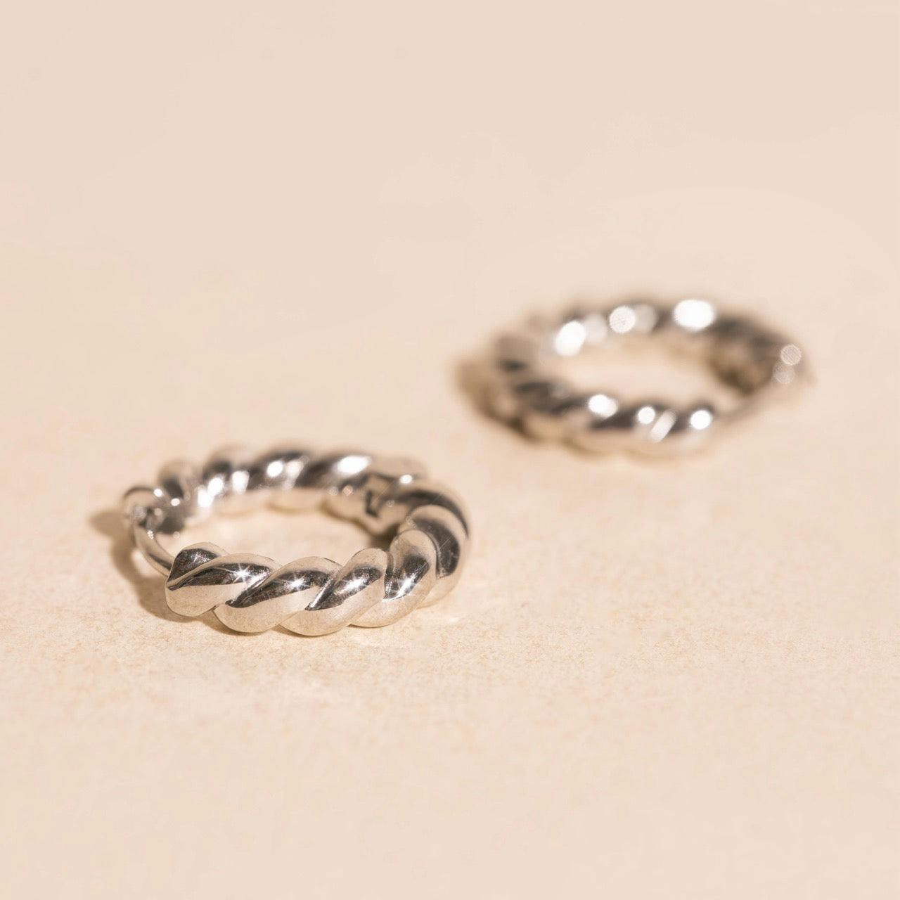 Rope Chunky Rounded Huggie Hoop Earrings