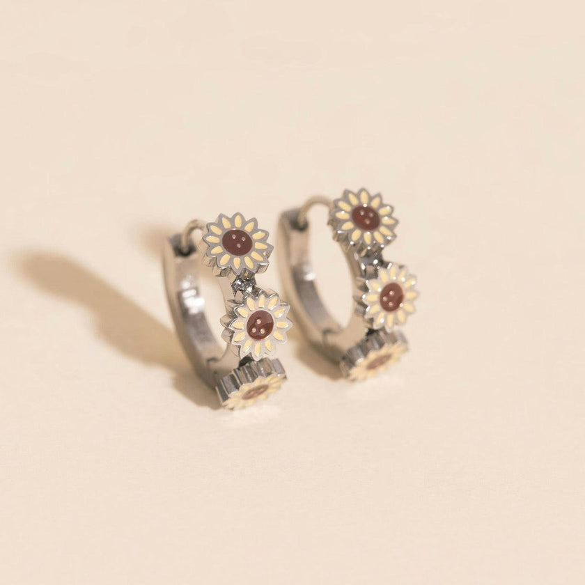 Sunflower 3D Huggie Hoop Earrings