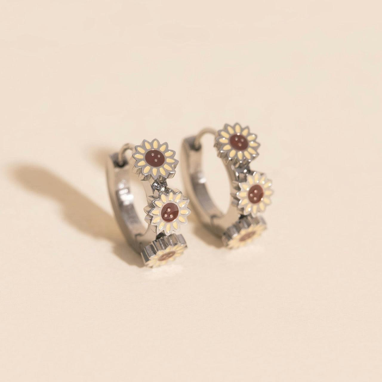 Sunflower 3D Huggie Hoop Earrings
