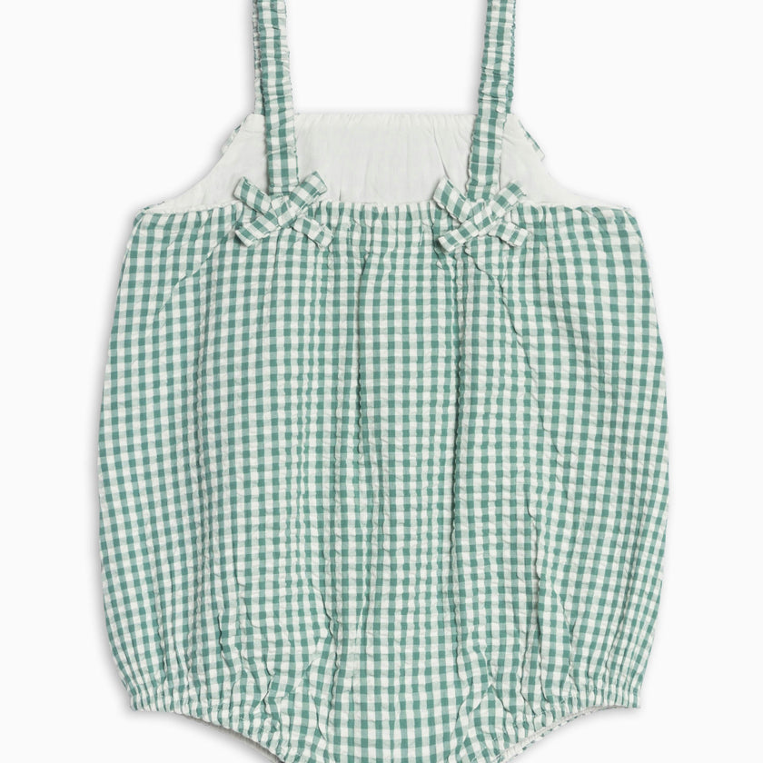 Rosalie Seersucker Ruffle Bubble Romper - Laguna Gingham