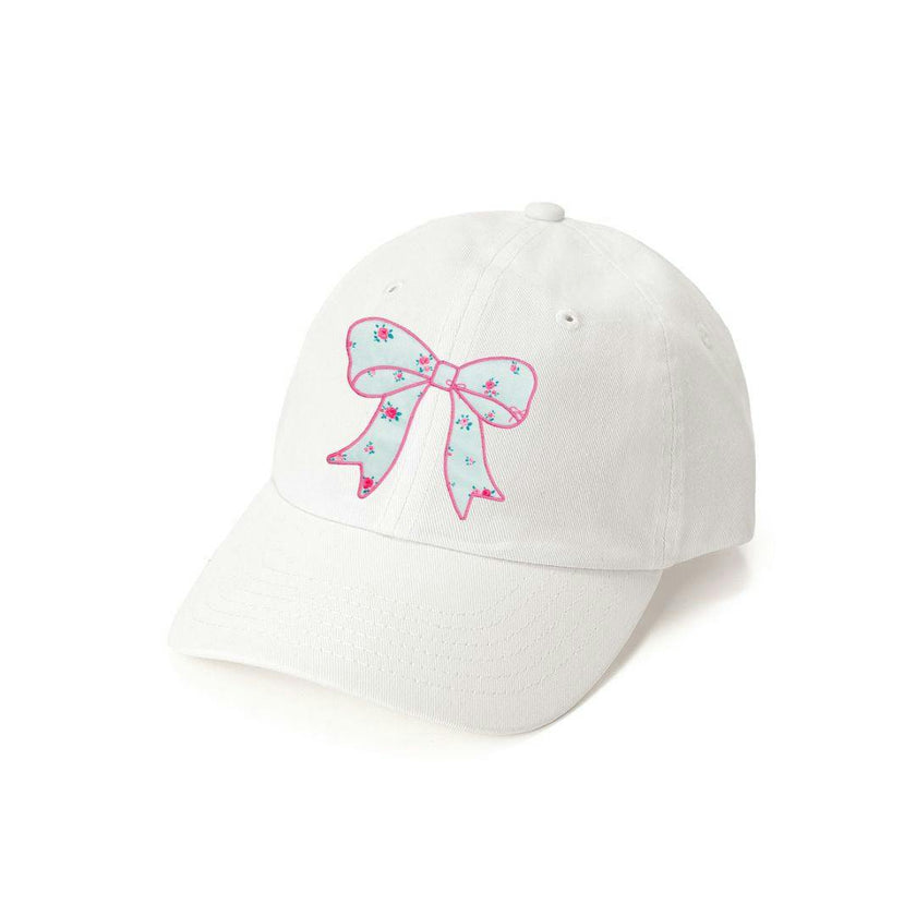 Sky Blue Floral Bow Patch Baseball Hat - White