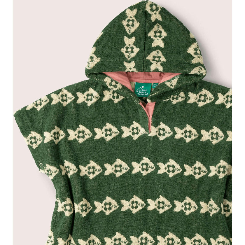Swimming Fish Baby Towel Poncho, Green