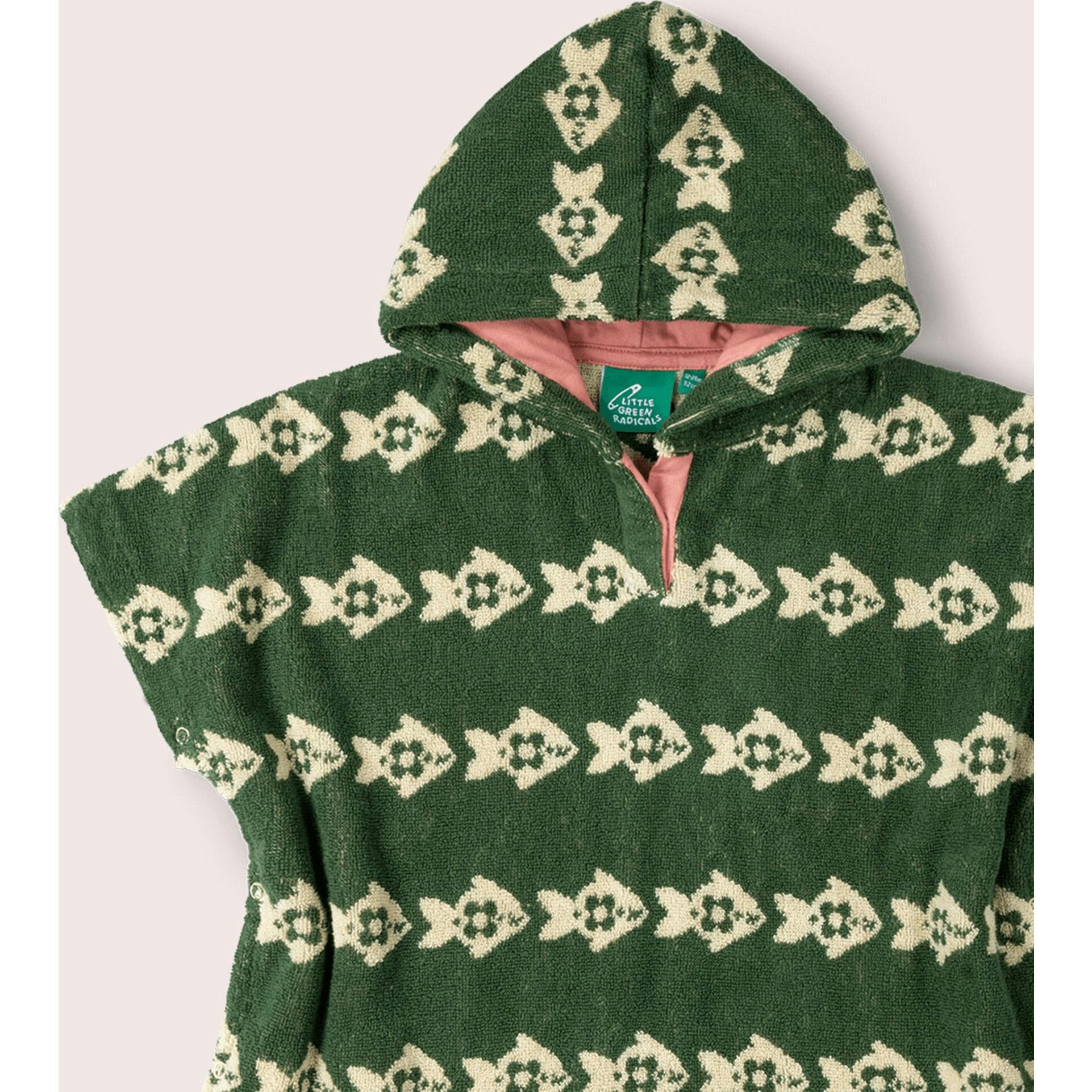 Swimming Fish Baby Towel Poncho, Green