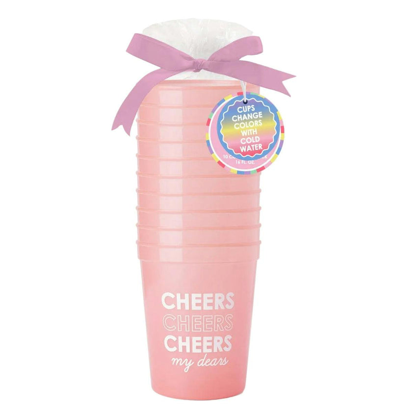 Packed Party Cheers My Dears Color Changing Party Cups 10ct - 15 oz BPA-Free Shatterproof Reusable Cups That Change from Pink to Red with Cold Liquid