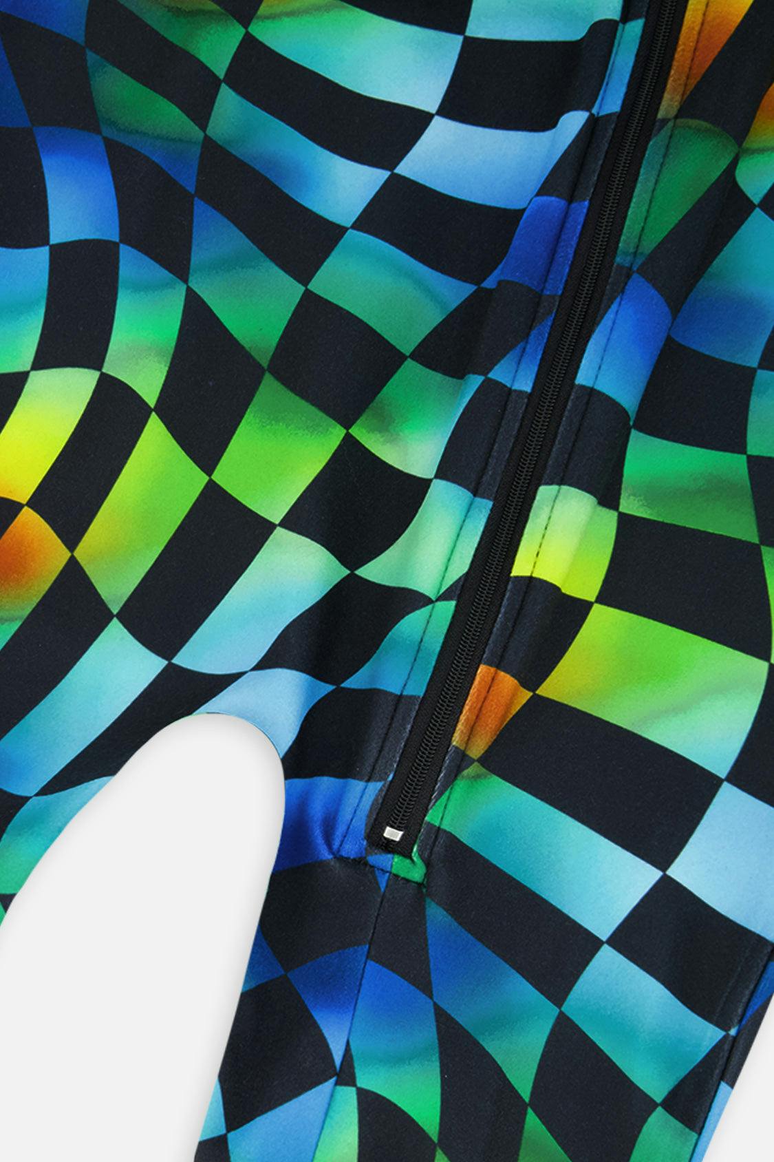 One Piece Thermal Underwear Blue Checkered Print
