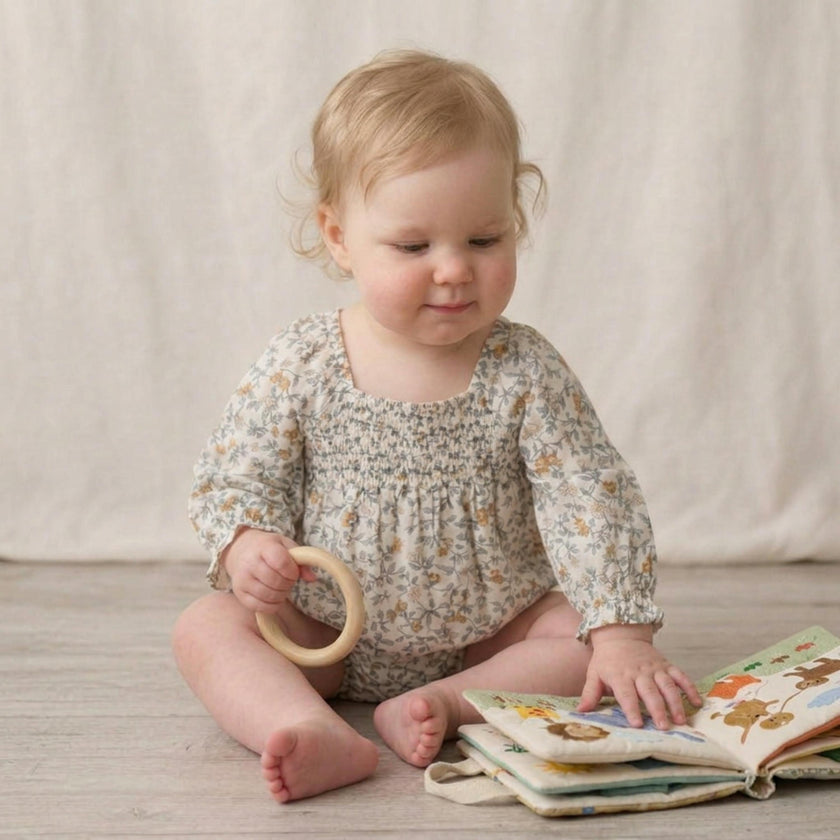 Organic Smocked Long Sleeve Romper - Ivy