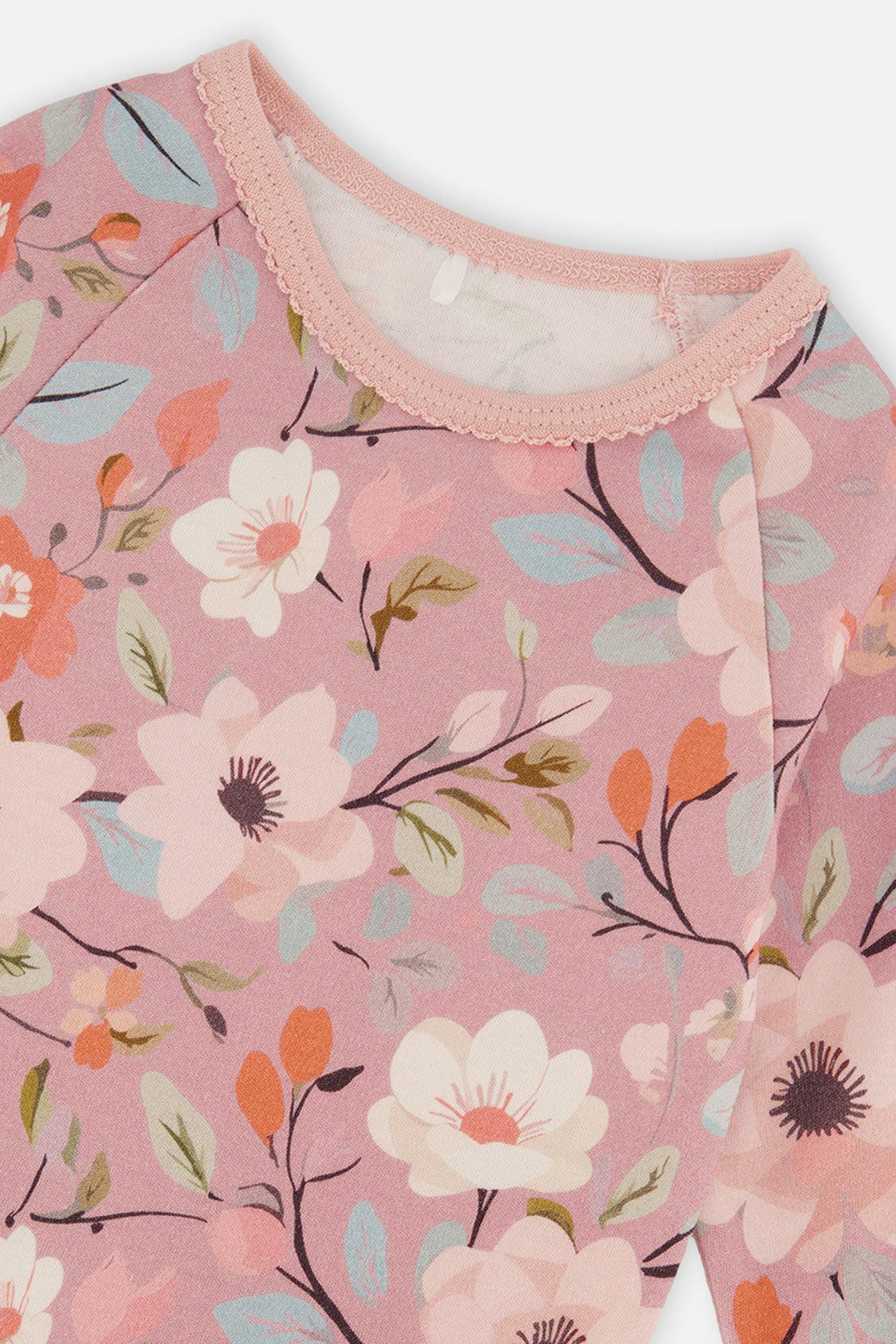 Organic Cotton Two Piece Pajama Set Pink Floral Print