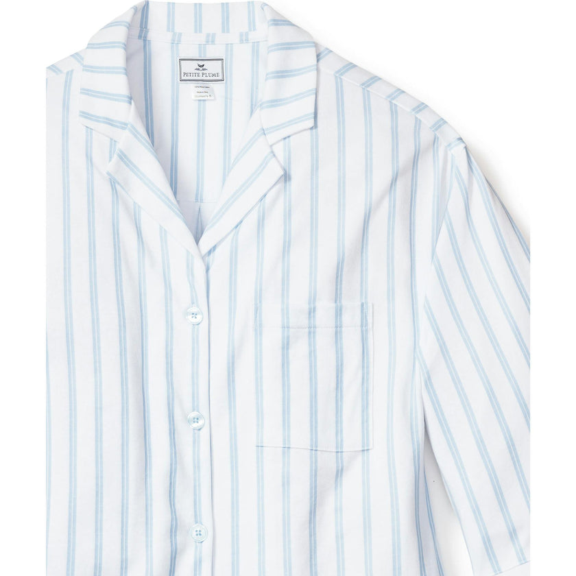 The Olivia Wide Leg Pima Pajama Set in Periwinkle Stripe
