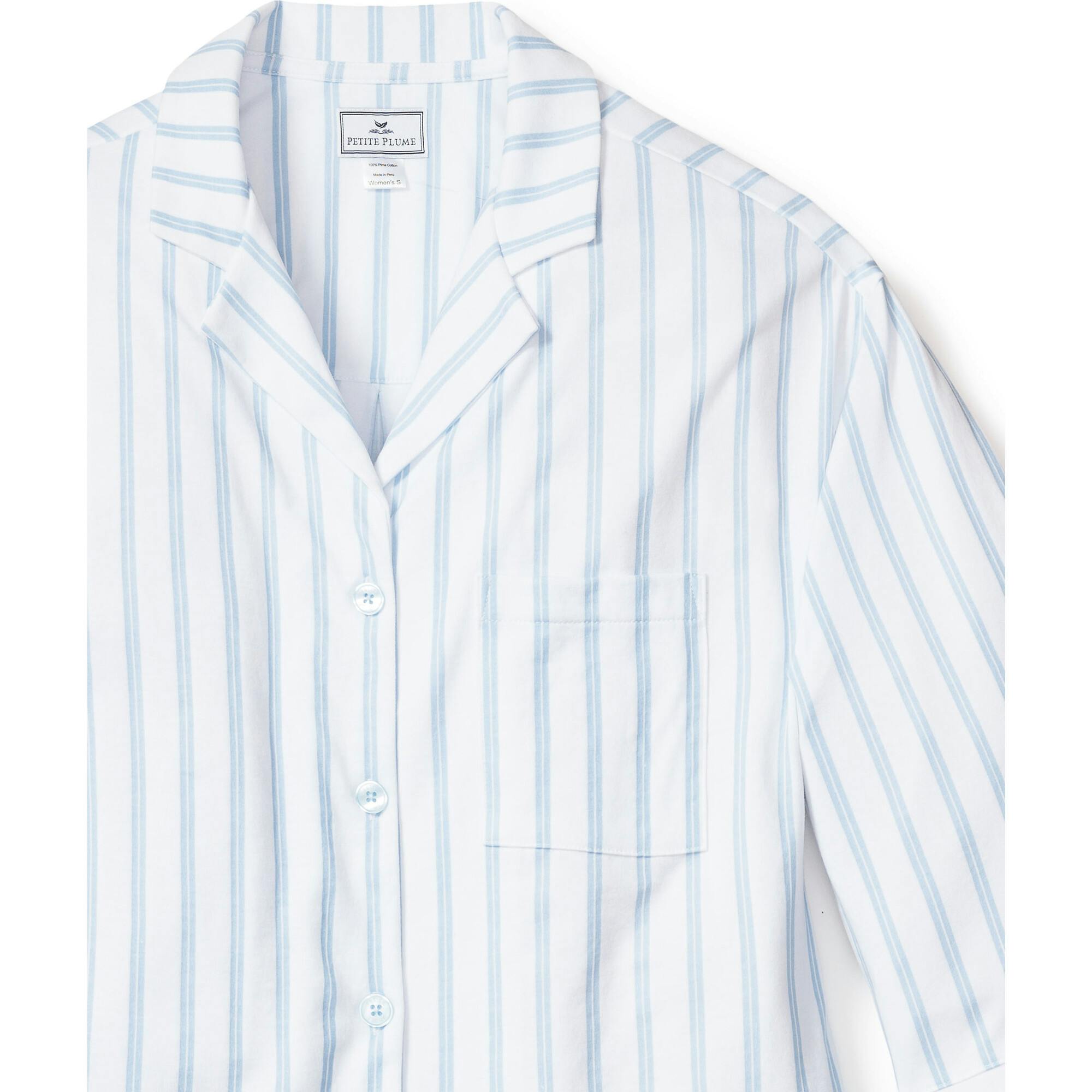 The Olivia Wide Leg Pima Pajama Set in Periwinkle Stripe