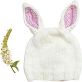 Bailey Bunny Hand-Knit Hat, White with Pink Ears