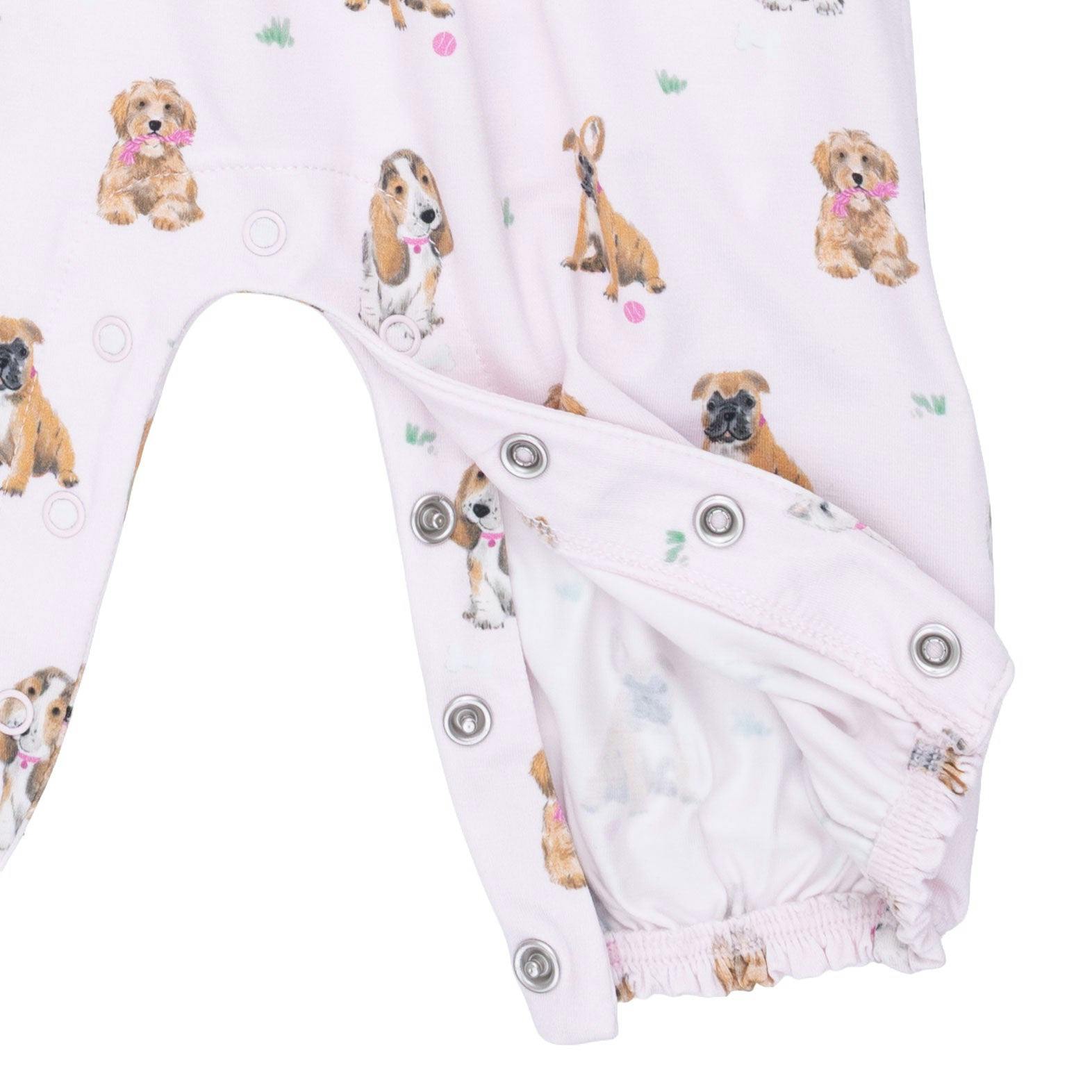 Bestie Dogs Pink - Ruffle Sleeve Snap Romper