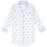 Women's Tennis Bows Night Shirt - Blue Pink Organic Cotton Poplin